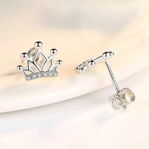 Sterling Silver Crown Stud Earrings, 8mm x 9mm, Cubic Zirconia, White