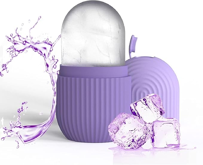 UR Ice Face Roller, Reusable Silicone Mold Face Massage Eye Facial Beauty Skin Care Tools Apply Ice for Shrink Pores Anti Wrinkle Reduce Puffiness Improve Skin Elasticity, Striped, Pink - Image 3