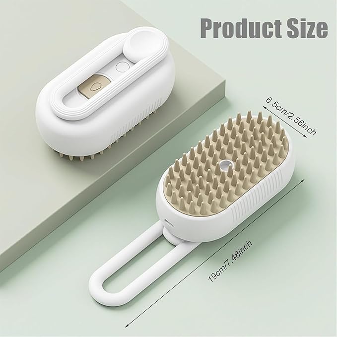 3 in 1 Steamy Cat Brush, USB Massager for Dog Cat, Hair Brush for Removing Tangled Loose Hair, Portable USB Massager, White