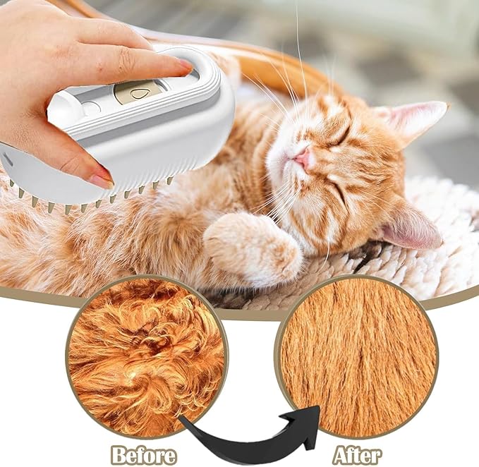3 in 1 Steamy Cat Brush, USB Massager for Dog Cat, Hair Brush for Removing Tangled Loose Hair, Portable USB Massager, White - Image 3