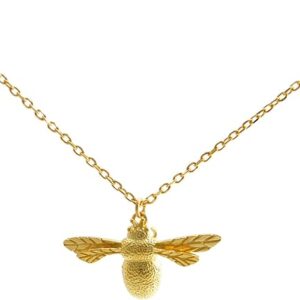 Gold Plated Sterling Silver (Vermeil) Bumble Bee Pendant Necklace with Intricate Details