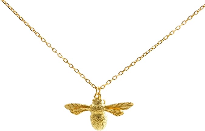 Gold Plated Sterling Silver (Vermeil) Bumble Bee Pendant Necklace with Intricate Details