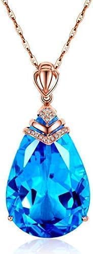 Swiss Blue Topaz Pendant Necklace, 19.33 Carats, Rose Gold Sterling Silver Chain, 45 cm + 5 cm - Image 4