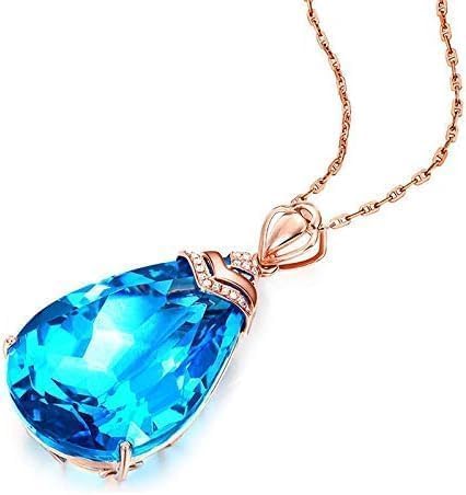 Swiss Blue Topaz Pendant Necklace, 19.33 Carats, Rose Gold Sterling Silver Chain, 45 cm + 5 cm - Image 3
