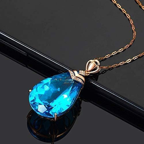 Swiss Blue Topaz Pendant Necklace, 19.33 Carats, Rose Gold Sterling Silver Chain, 45 cm + 5 cm