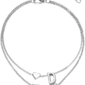 New! Silver Multi Layer Infinity Love Heart Initial Letter Chain Anklet Bracelet Gift, Bracelet 26 Letters Anklets Charm Heart Female Bangle Women Birthday Jewellery